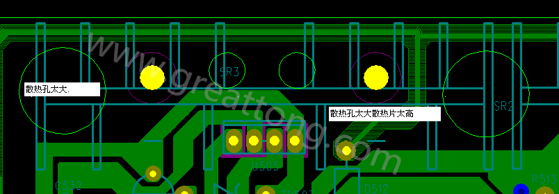 PCB設(shè)計中，散熱孔散熱片設(shè)計不當，造成很多電源板斷裂