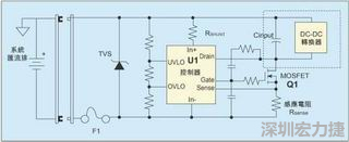 圖1：一個簡單的-48V熱插拔電路。