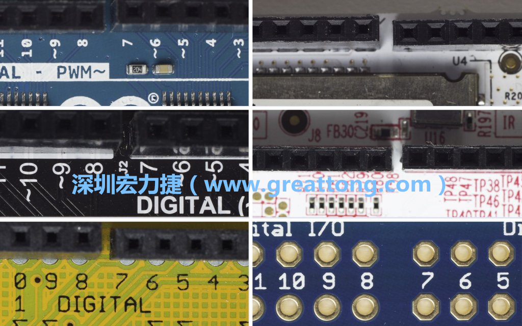 各種不同尺寸的Arduino上第7、8腳位的間距。